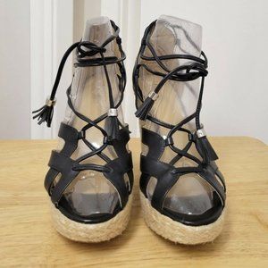 Michael Kors Espadrille Wedge Sandals, black, lace up, size 7.5
